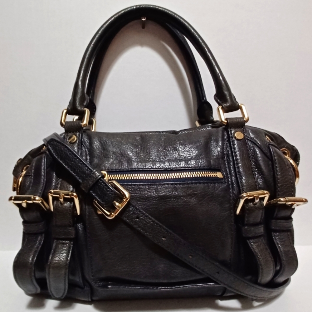 Michael Kors McGraw Black/Brown Leather Shoulder/Satchel Handbag Gold Hardware